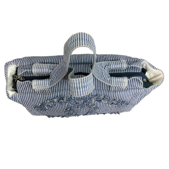 Chanel Striped Chambray Blue & Beige Canvas Tote - Picture 5 of 9